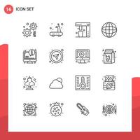 Modern Set of 16 Outlines and symbols such as info system drink search globe Editable Vector Design Elements