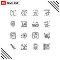 Group of 16 Outlines Signs and Symbols for technology project father transformer energy Editable Vector Design Elements