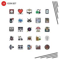 Set of 25 Modern UI Icons Symbols Signs for sign support computers operator monitor Editable Vector Design Elements