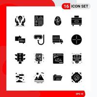 Creative Set of 16 Universal Glyph Icons isolated on White Background vector