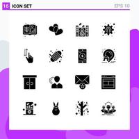 Pack of 16 Modern Solid Glyphs Signs and Symbols for Web Print Media such as down hand speaker gestures mechanism Editable Vector Design Elements