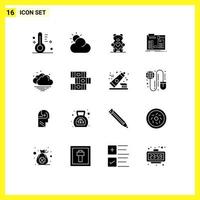 Modern Set of 16 Solid Glyphs and symbols such as weather cloud loving workshop diy Editable Vector Design Elements