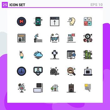 conjunto de color plano de línea llena de interfaz móvil de 25 pictogramas de elementos de diseño de vector editable de tabla médica mac periódico hombre