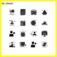 Pictogram Set of 16 Simple Solid Glyphs of rocket india report color estate Editable Vector Design Elements