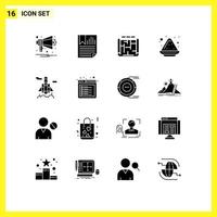 Pictogram Set of 16 Simple Solid Glyphs of rocket india report color estate Editable Vector Design Elements