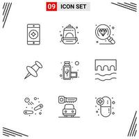 9 Icons Line Style Grid Based Creative Outline Symbols for Website Design Simple Line Icon Signs Isolated on White Background 9 Icon Set Creative Black Icon vector background