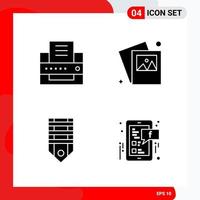 Creative Set of 4 Universal Glyph Icons isolated on White Background Creative Black Icon vector background