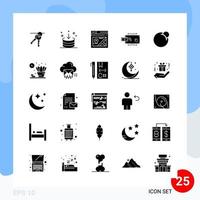 Modern Pack of 25 Icons Solid Glyph Symbols isolated on White Backgound for Website designing Creative Black Icon vector background