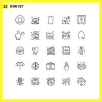 Mobile Interface Line Set of 25 Pictograms of avatar interior trash furniture support Editable Vector Design Elements