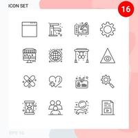 Pack of 16 Modern Outlines Signs and Symbols for Web Print Media such as shop online art technology gadget Editable Vector Design Elements