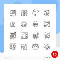 16 User Interface Outline Pack of modern Signs and Symbols of leaf autumn meat human favorite Editable Vector Design Elements