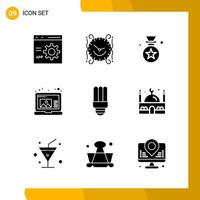 9 Icon Set Solid Style Icon Pack Glyph Symbols isolated on White Backgound for Responsive Website Designing vector