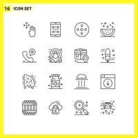 Group of 16 Modern Outlines Set for slice food smartphone drinks storage Editable Vector Design Elements