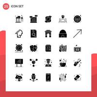 Mobile Interface Solid Glyph Set of 25 Pictograms of graduation cap valentine team hands Editable Vector Design Elements