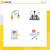 Group of 4 Modern Flat Icons Set for exercise tickets jumping kitchen note Editable Vector Design Elements