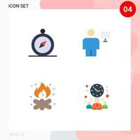 Modern Set of 4 Flat Icons and symbols such as browse bonfire avatar human campfire Editable Vector Design Elements