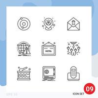 Mobile Interface Outline Set of 9 Pictograms of sign virus mail computer antivirus Editable Vector Design Elements
