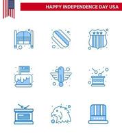 9 USA Blue Pack of Independence Day Signs and Symbols of animal usa badge party cake Editable USA Day Vector Design Elements