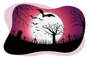 Halloween graveyard scene vector illustration