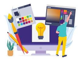 Graphic Designer working on web layout vector