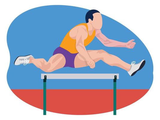 Male running in hurdles race illustration.