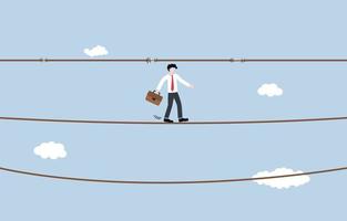 Doing business with careful planning, working with middle line management for sustainable growth concept, Businessman walking on middle rope between taut rope and slack rope. vector