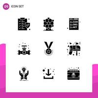 Pictogram Set of 9 Simple Solid Glyphs of medal award com plumbing mechanical Editable Vector Design Elements