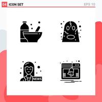 Collection of 4 Vector Icons in solid style Modern Glyph Symbols for Web and Mobile Solid Icon Sign Isolated on White Background 4 Icons Creative Black Icon vector background