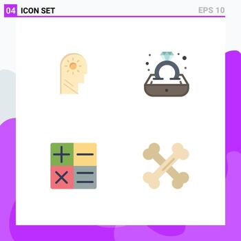 Pack of 4 creative Flat Icons of brain math setting ring bones Editable Vector Design Elements