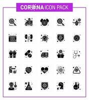25 paquete de iconos de coronavirus covid19 de glifo sólido, como protección contra la propagación, transporte, corona, agua, coronavirus viral, 2019nov, elementos de diseño de vectores de enfermedades