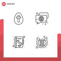 4 Universal Line Signs Symbols of egg address sign globe contact Editable Vector Design Elements