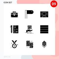 Universal Icon Symbols Group of 9 Modern Solid Glyphs of online donate finance shop develop Editable Vector Design Elements