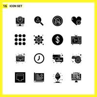 16 Icon Set Simple Solid Symbols Glyph Sign on White Background for Website Design Mobile Applications and Print Media Creative Black Icon vector background