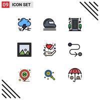 conjunto de 9 iconos de ui modernos símbolos signos para marco interior decoración deportiva romance elementos de diseño vectorial editables vector