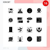 16 Thematic Vector Solid Glyphs and Editable Symbols of user audience gauge quality award Editable Vector Design Elements