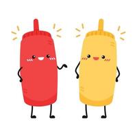 Carácter de salsa de tomate y mostaza. vector de botella de salsa. diseño de personajes de botella de salsa.