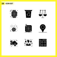 Pictogram Set of 9 Simple Solid Glyphs of application store finance purchase preference Editable Vector Design Elements