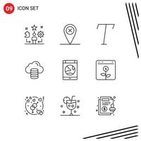 9 User Interface Outline Pack of modern Signs and Symbols of online connection font app money Editable Vector Design Elements