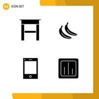 Modern Set of 4 Solid Glyphs and symbols such as desk tablet banana devices chart Editable Vector Design Elements