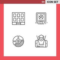 Set of 4 Modern UI Icons Symbols Signs for building chart construction plumbing bar Editable Vector Design Elements