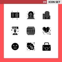 Pictogram Set of 9 Simple Solid Glyphs of jail architecture tomb review customer satisfaction Editable Vector Design Elements