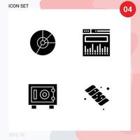 4 Universal Solid Glyphs Set for Web and Mobile Applications pie web diagram statistics money Editable Vector Design Elements