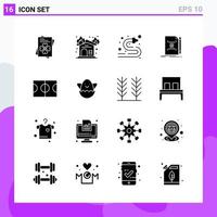 Set of 16 icons in solid style Creative Glyph Symbols for Website Design and Mobile Apps Simple Solid Icon Sign Isolated on White Background 16 Icons Creative Black Icon vector background