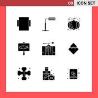 Solid Glyph Pack of 9 Universal Symbols of generator emergency harvest electricity easter Editable Vector Design Elements