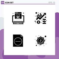 Mobile Interface Solid Glyph Set of 4 Pictograms of code delete web management file Editable Vector Design Elements