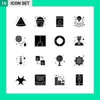 Pack of 16 Solid Style Icon Set Glyph Symbols for print Creative Signs Isolated on White Background 16 Icon Set vector