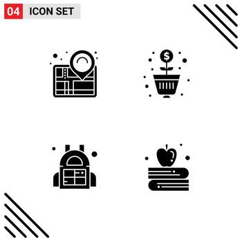 User Interface Pack of 4 Basic Solid Glyphs of map barrel success revenue apple education Editable Vector Design Elements