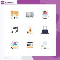 Pack of 9 creative Flat Colors of sound audio view restaurant food Editable Vector Design Elements