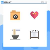 User Interface Pack of 4 Basic Flat Icons of files ramen heart chinese bad Editable Vector Design Elements