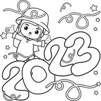 Happy new year coloring book with cute girl vector